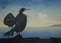 Wing Drying -  linocut/monoprint Wing Drying - linocut