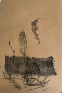 Feather, Cloth, Thread - Stone lithograph Feather, Cloth, Thread