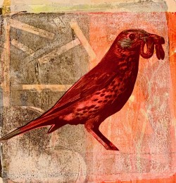 The Early Bird - Monoprint and collage The Early Bird